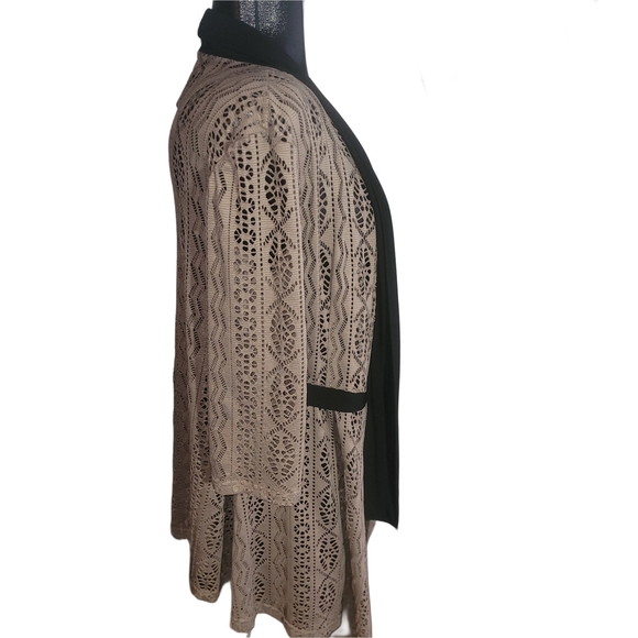Victoria Collection Eyelet Beige And Black Open Front Cardigan S - Picture 3 of 6